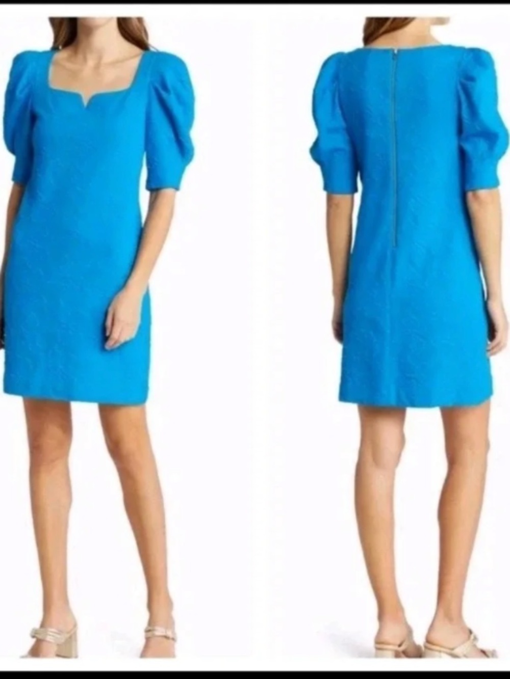 Lilly Pulitzer Feona Knit Jacquard Dress Bright Blue Puff Sleeve Size S